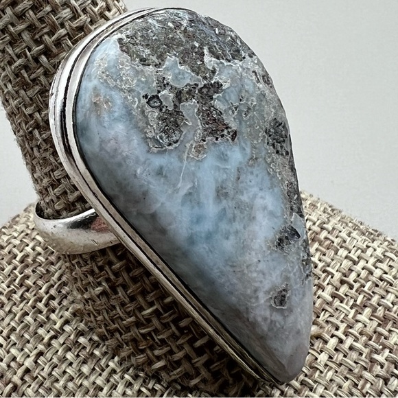 New Blue Larimar Stone Silver Overlay Ring Size 10 - Picture 8 of 9